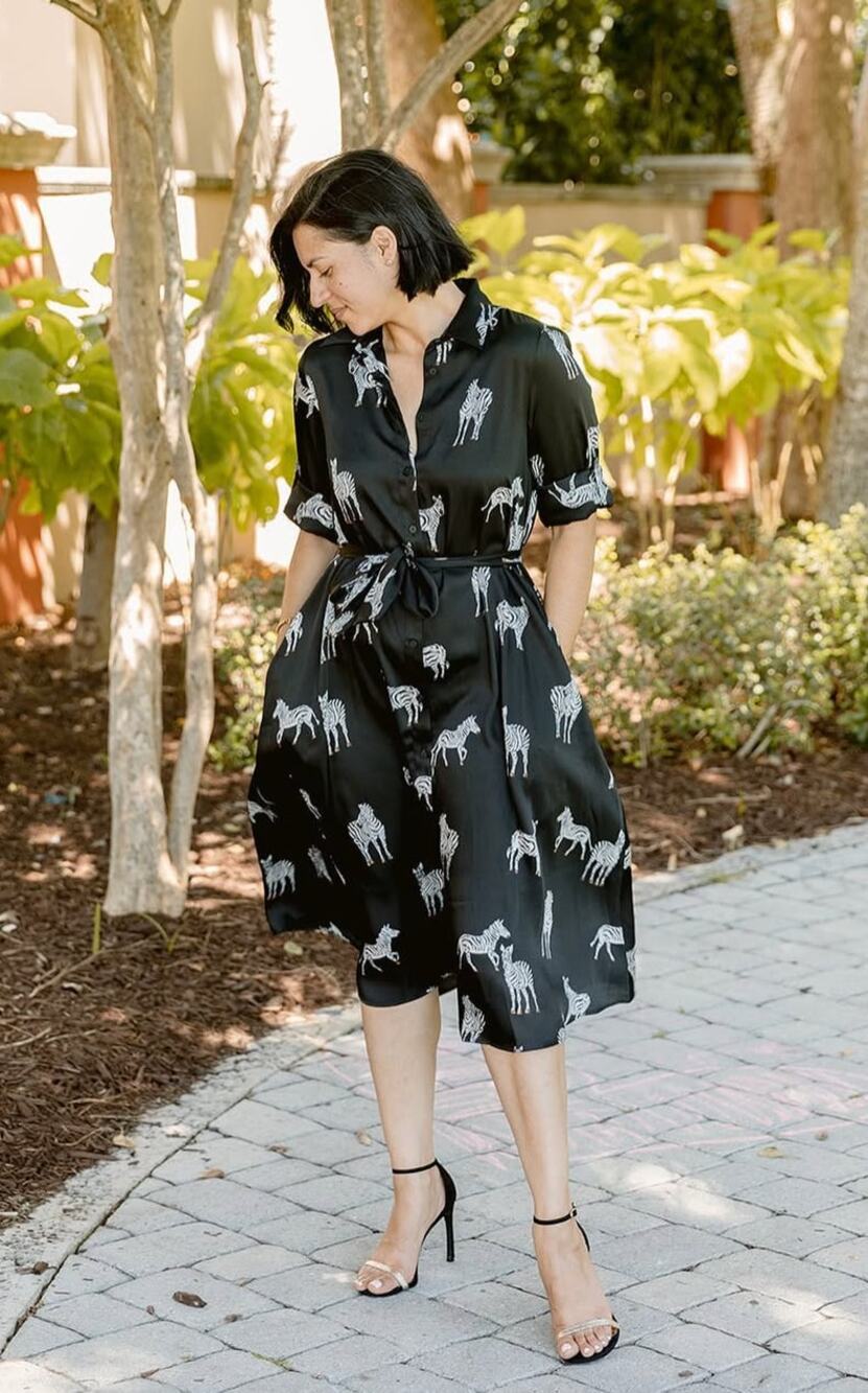 [Zara] Black Zebra Novelty Print Belted Shirt Dress Midi Blogger Fave Sz Large L